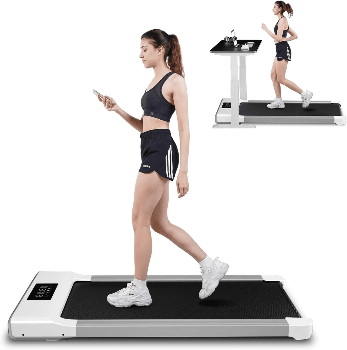 Walking Pad Treadmill 2 in 1 with Remote Control LED Display White T3279