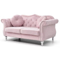 Pink Velvet Chesterfield Loveseat with 2-Throw Pillow O799