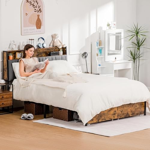 Queen Platform Bed Frame with LED Lights and Charging Station L448661