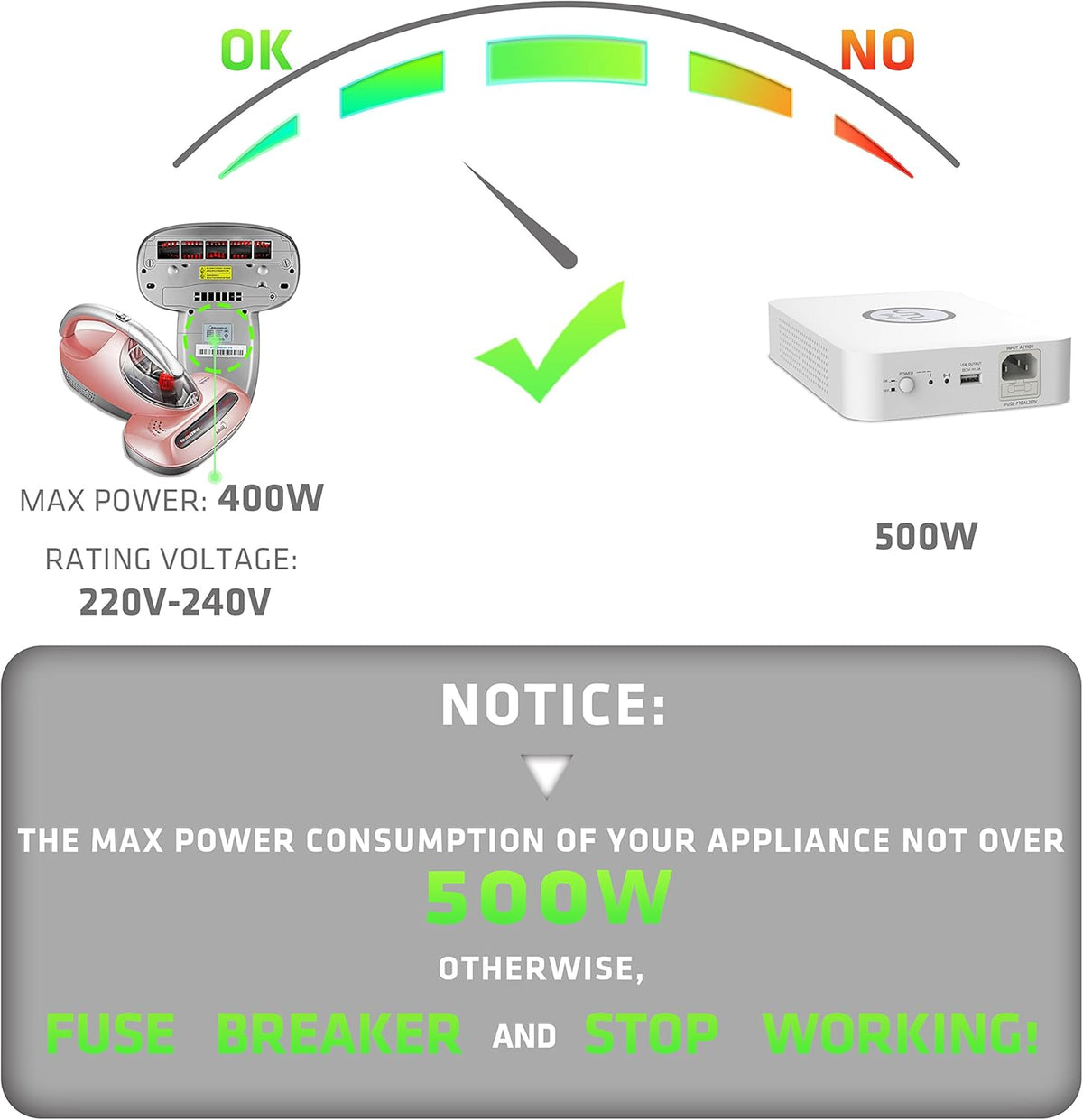 110V to 220V Step Up Voltage Converter 500Watts with Wireless Charging and USB Port Pack of 2 B787897