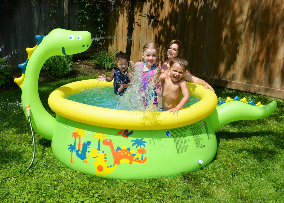 Green Round Inflatable Dinosaur Kiddie Pool with Spray Feature B9984