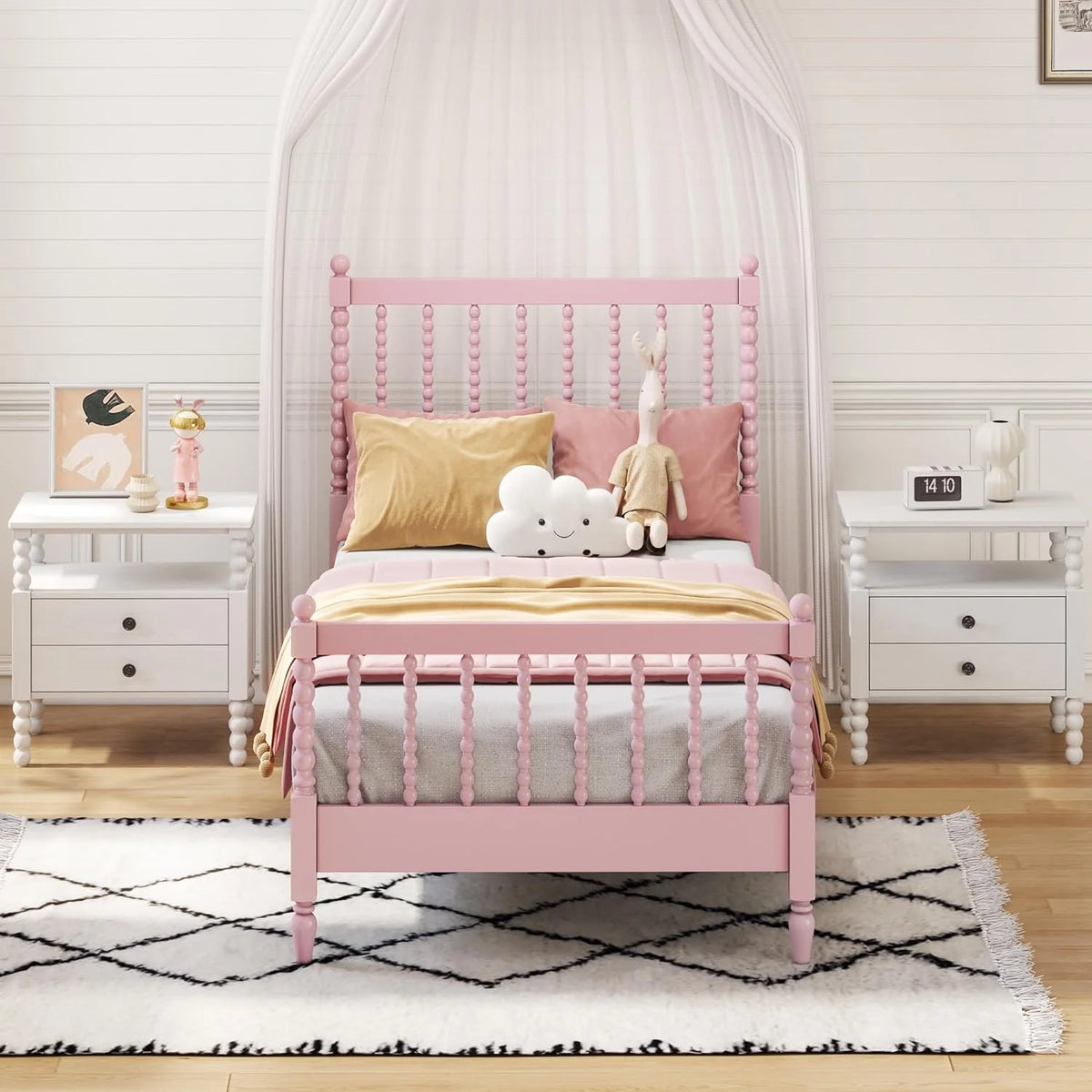 3 Pcs Bedroom Set with 2 Nightstands, Solid Wood Platform Bed B8004