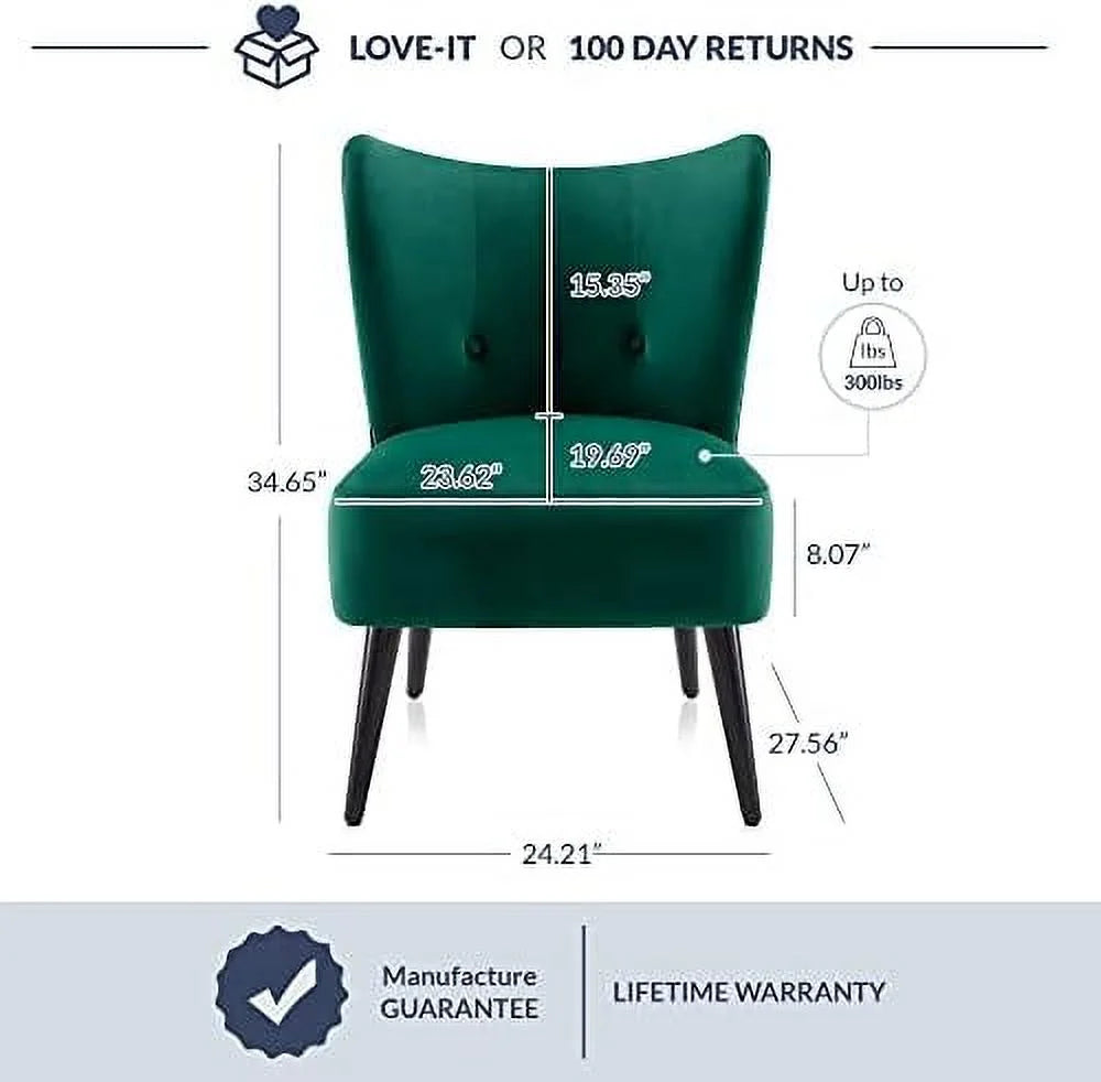 Green Velvet Upholstered Accent Chair with Wood Legs W2300