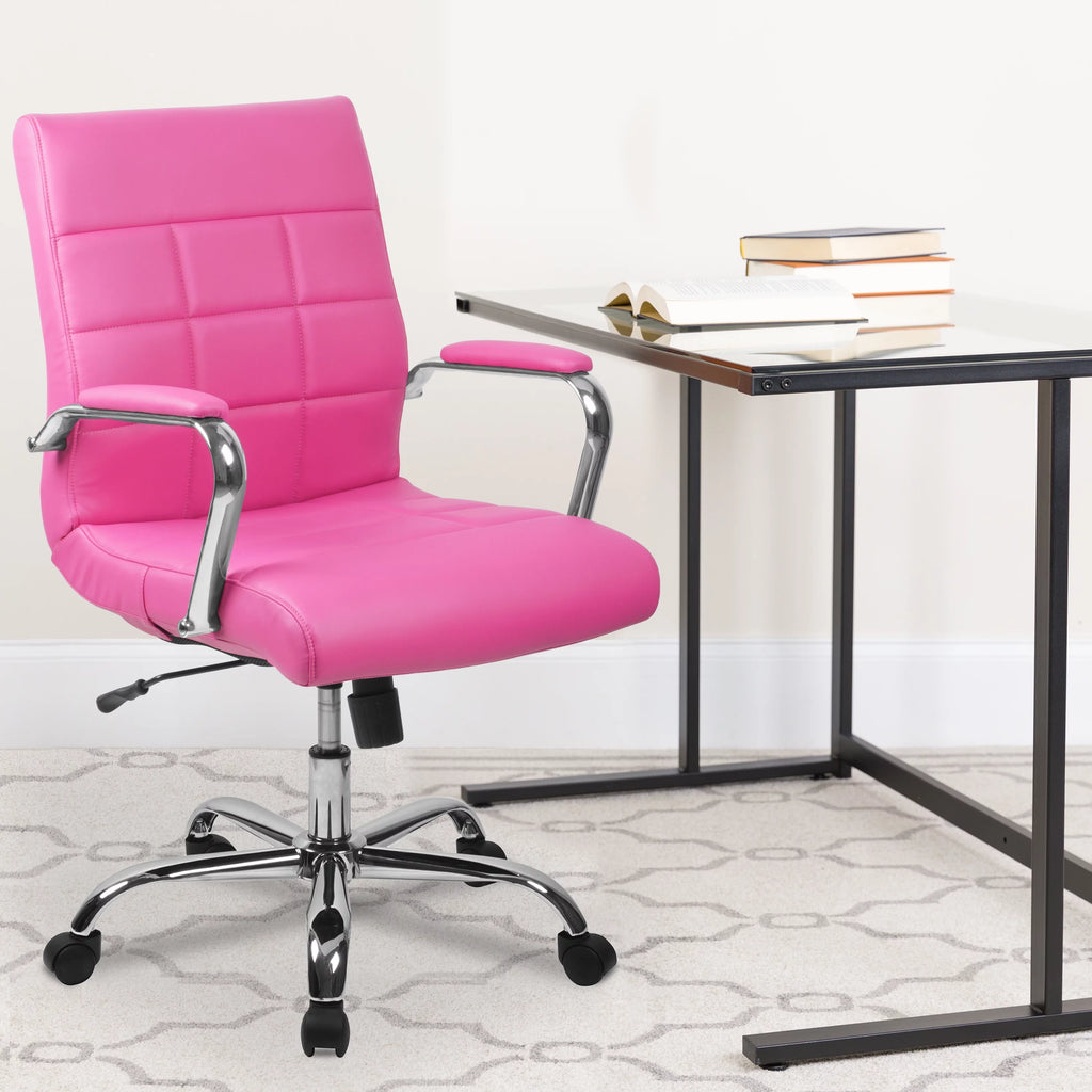 Pink Vinyl Swivel Office Chair with Chrome Base M2939