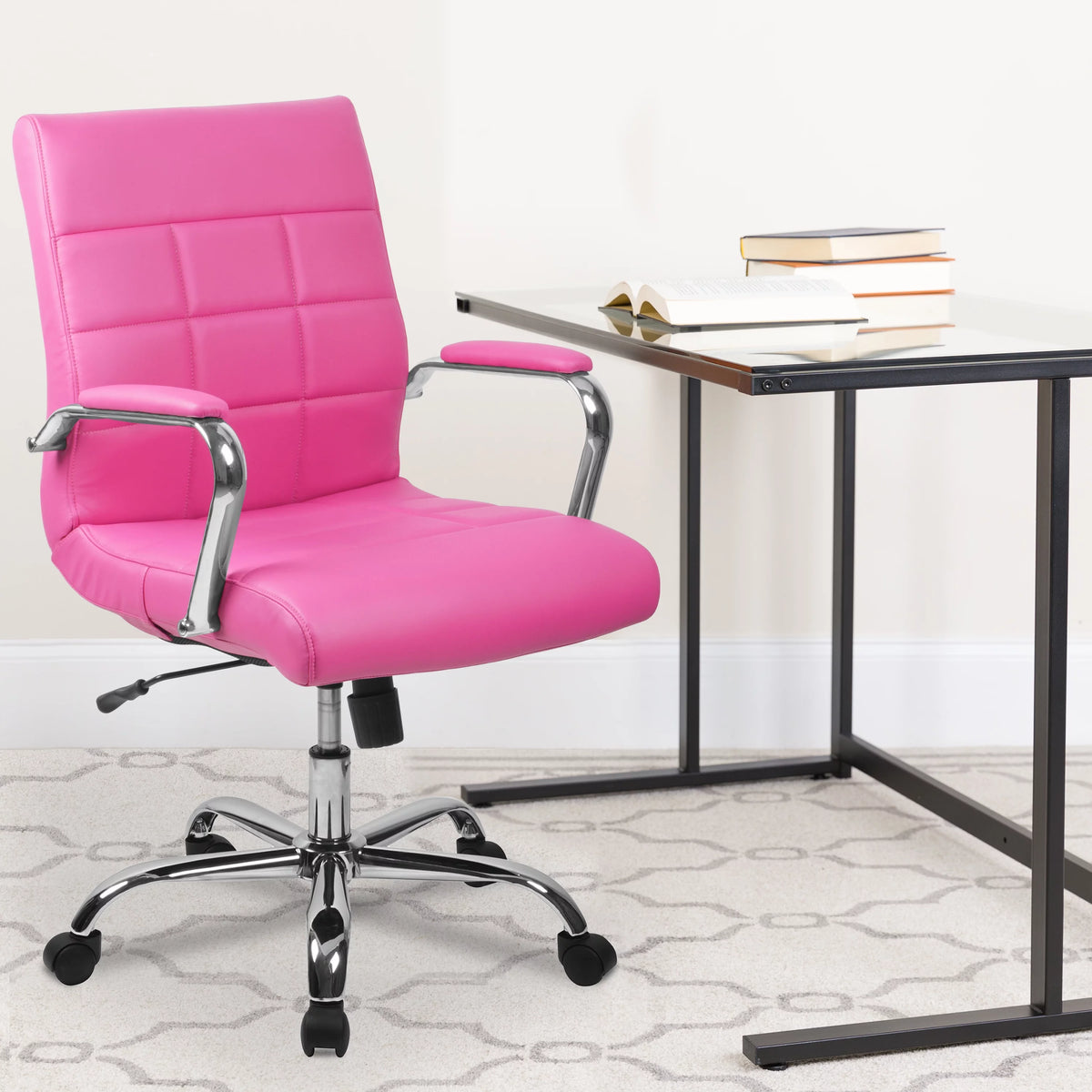 Pink Vinyl Swivel Office Chair with Chrome Base M2939
