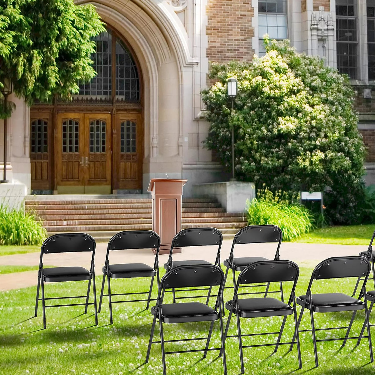 Black Set of 10 Folding Chairs O772