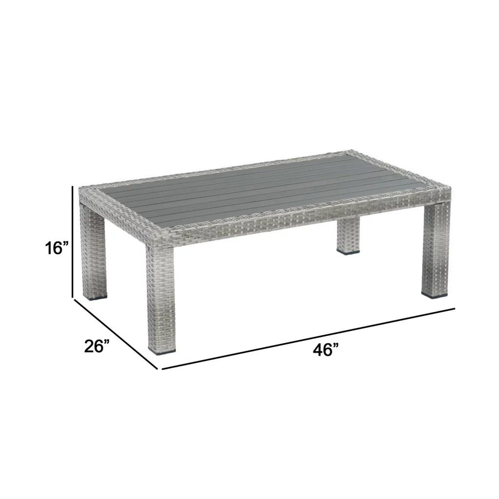 46 Inch Gray Faux Wood Woven Resin Wicker Outdoor Coffee Table A839971