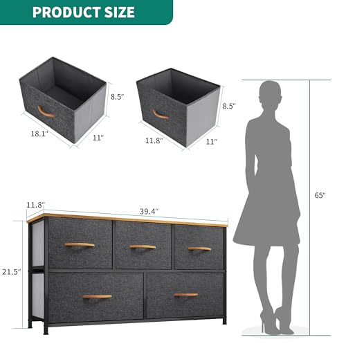 5 Drawer Fabric Storage Dresser with Wooden Top B50342