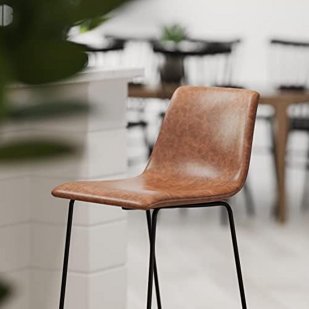 Light Brown Faux Leather Bucket Seat Stools J8516