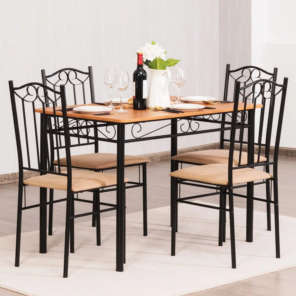 5 PC Wood Metal Dining Set V8848