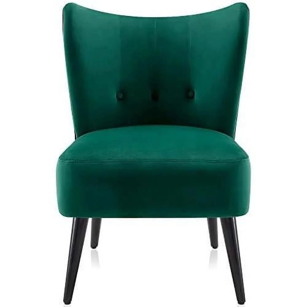 Green Velvet Upholstered Accent Chair with Wood Legs W2300