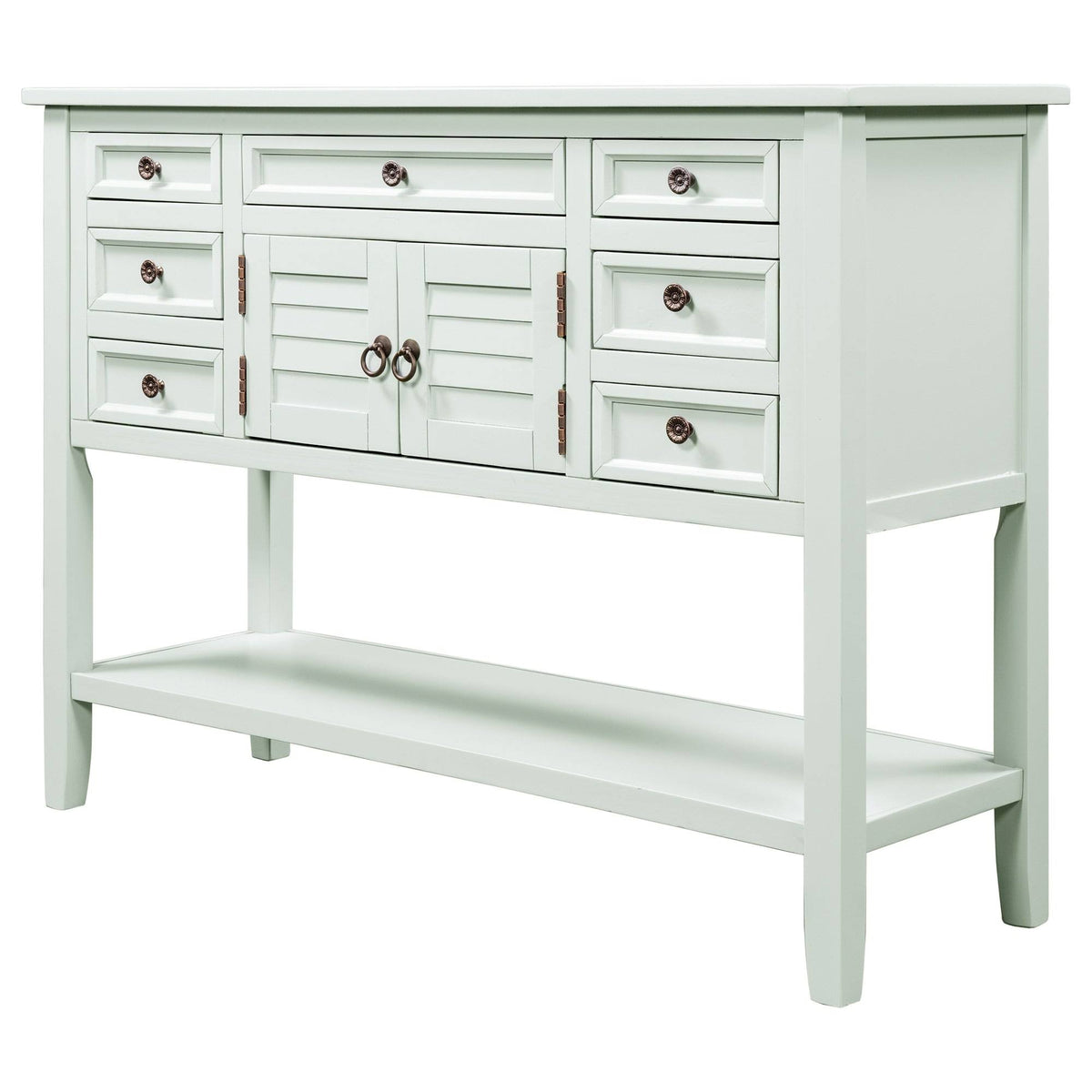 Light Blue Pine Console Table with 7 Drawers, 1 Cabinet, 1 Shelf N32833