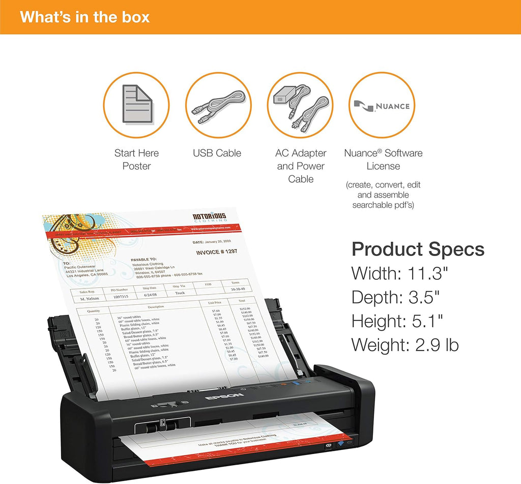 Wireless Color Portable Duplex Document Scanner with Auto Document Feeder N182392
