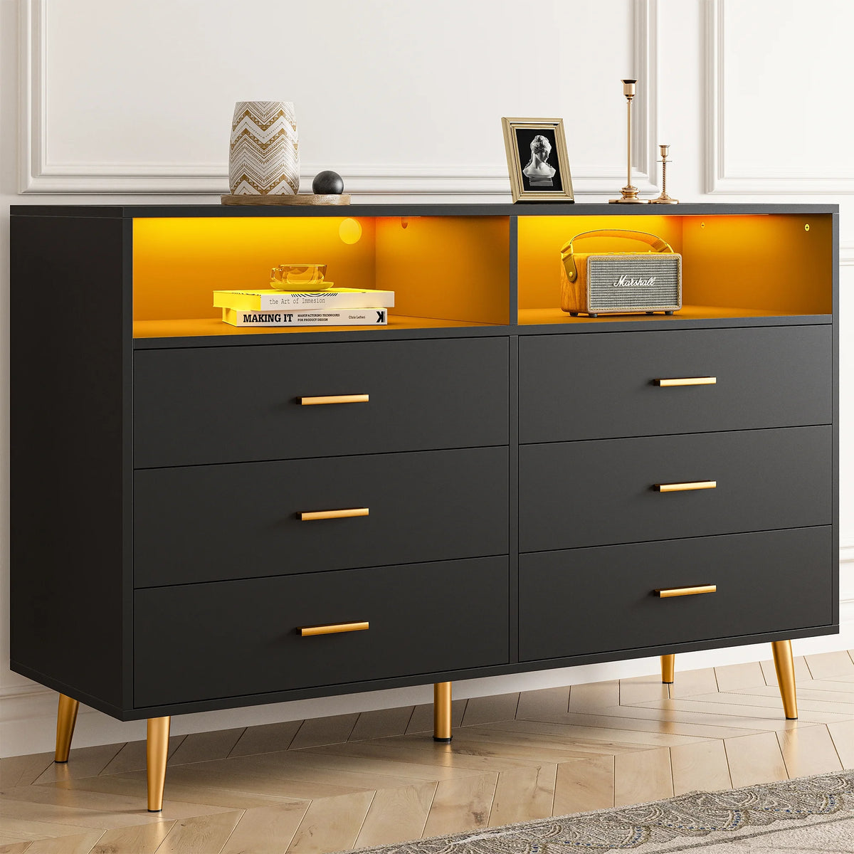 White 6 Drawer Wood Dresser I6732