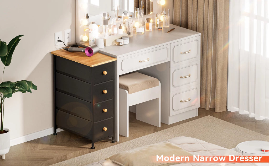 Black 4 Drawer Narrow Dresser Storage Tower S2352