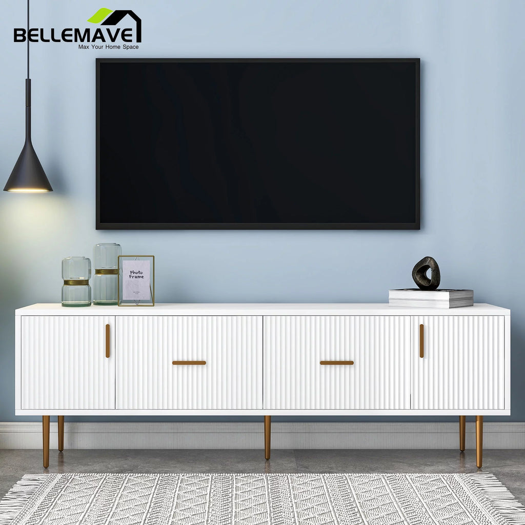 White Wood TV Stand with 2 Drawers and Cabinets U4820