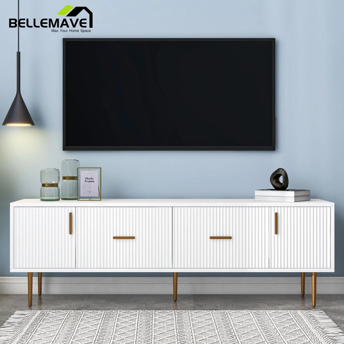 White Wood TV Stand with 2 Drawers and Cabinets U4820