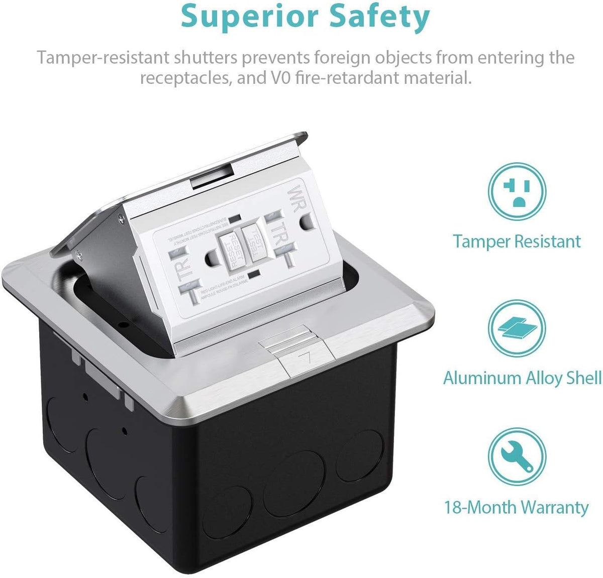 Pop Up Floor Outlet Covers Box, 20A Duplex Receptacle, Aluminum alloy, Silver Pack of 2 F2171