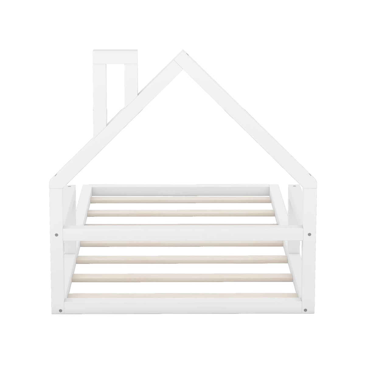 White Twin Size Wood Floor Bed with House-shaped Headboard G181