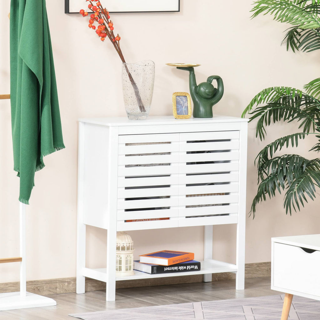 White Media Console Cabinet with Slat Double Doors and Adjustable Shelf J296317