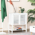 White Media Console Cabinet with Slat Double Doors and Adjustable Shelf J296317