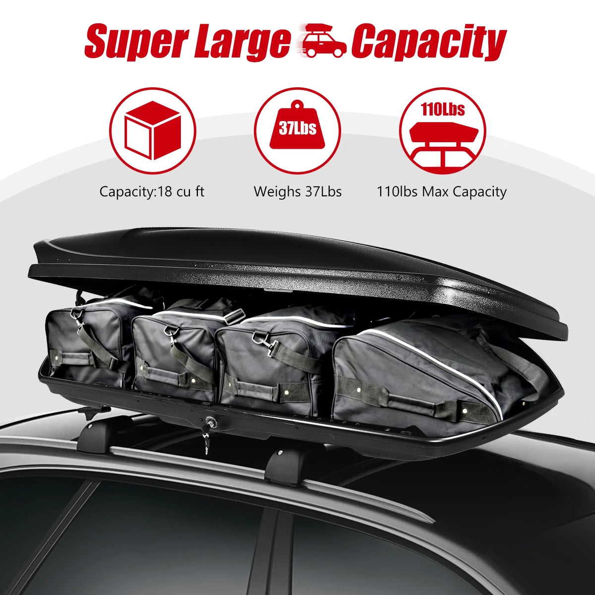 Universal SUV Roof Top Cargo Storage Box with Keys E1428