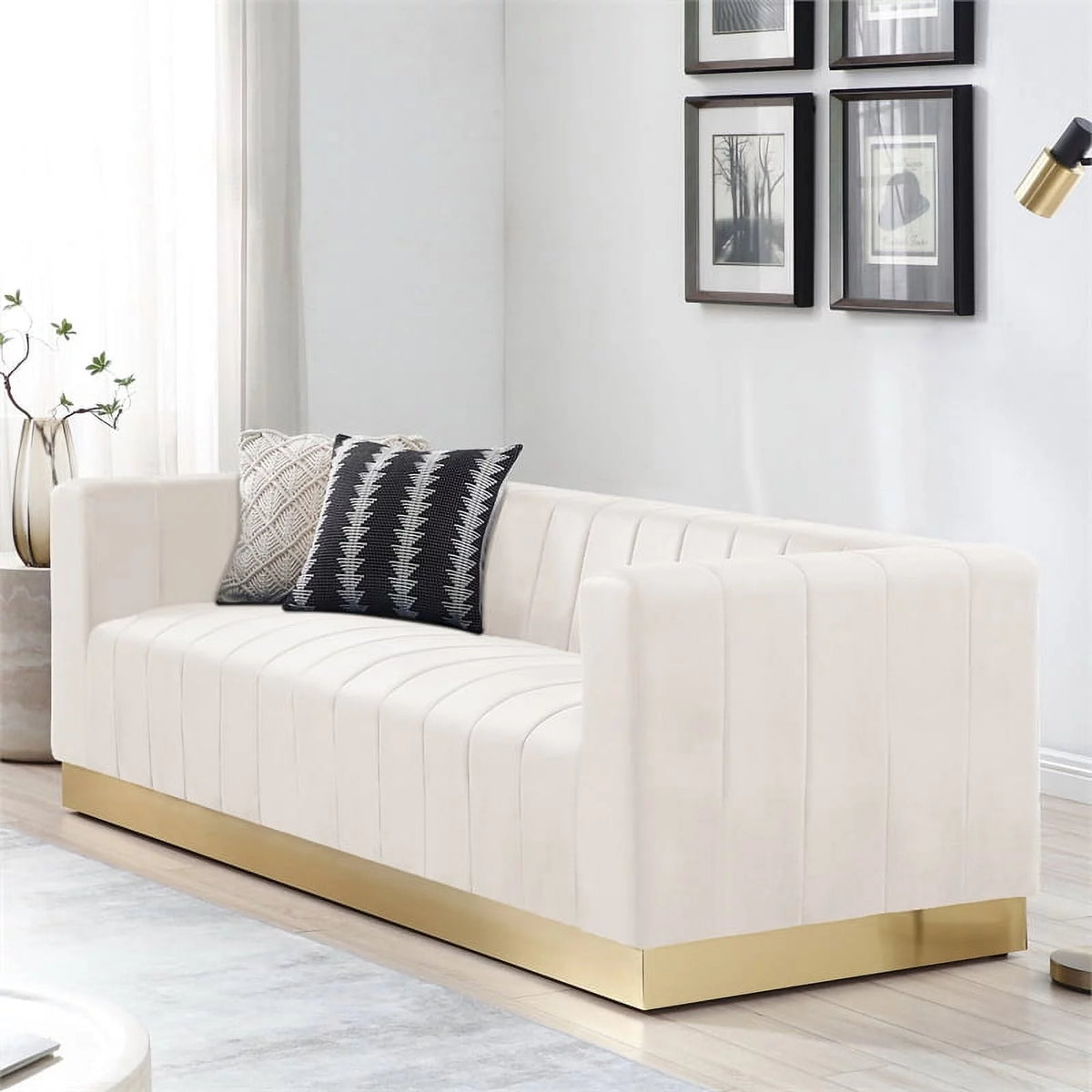 Cream Gold Velvet Steel Sofa S95504