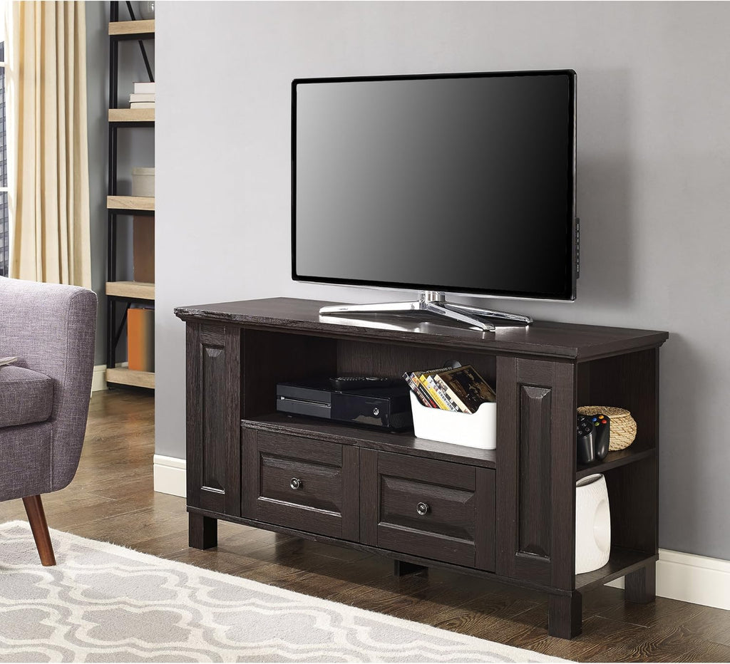 Black 42 Inch Wood TV Stand with Cabinet Doors and Open Shelves N90367