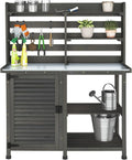 Large Dark Grey Potting Bench Table with Storage Cabinet Shelf F194261