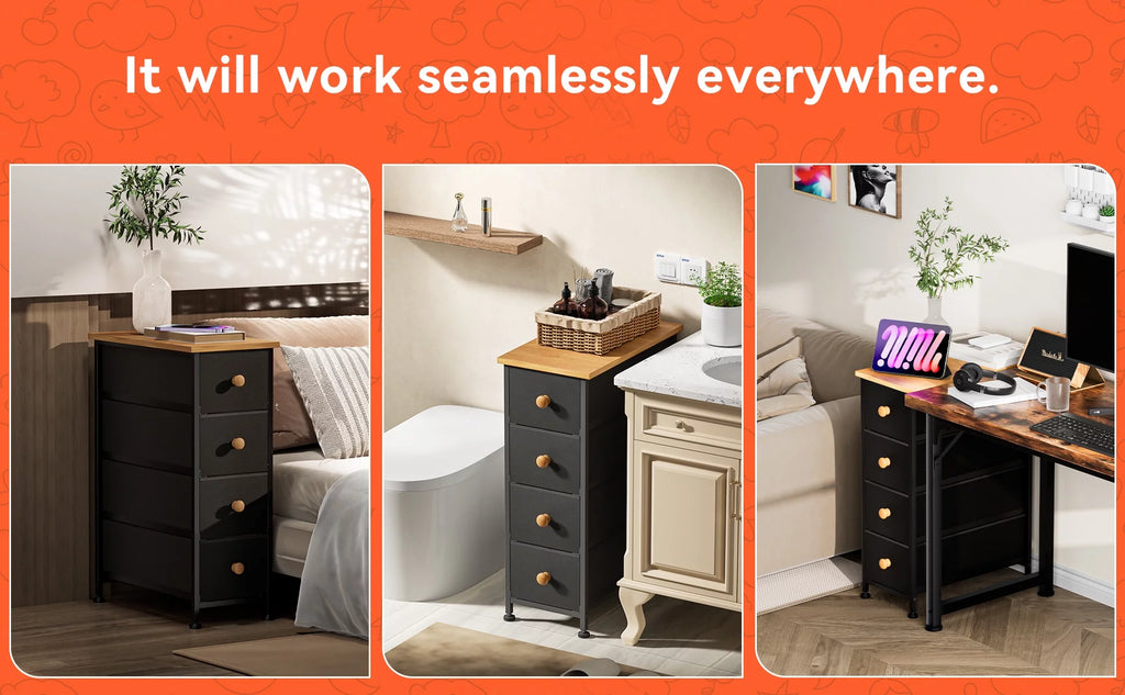 Black 4 Drawer Narrow Dresser Storage Tower S2352