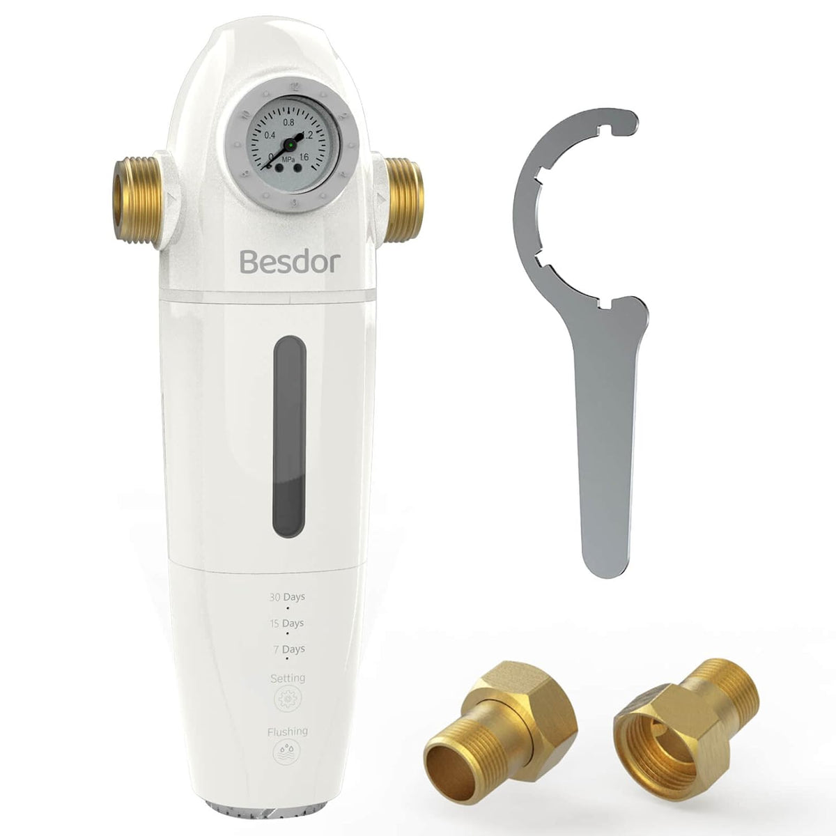 Spin Down Sediment Water Filter, 40 Micron Auto Flushing, Reusable Whole House Prefilter System, 1" MNPT + 3/4" FNPT + 3/4" MNPT, BPA Free, 20 GPM T3002