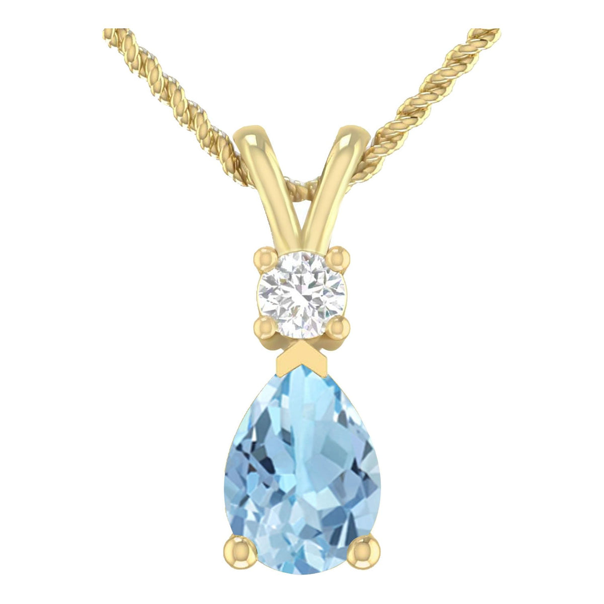 1.55 Carat 14K Yellow Gold Aquamarine and Round Lab Grown Diamond Solitaire Pendant Necklace J790610