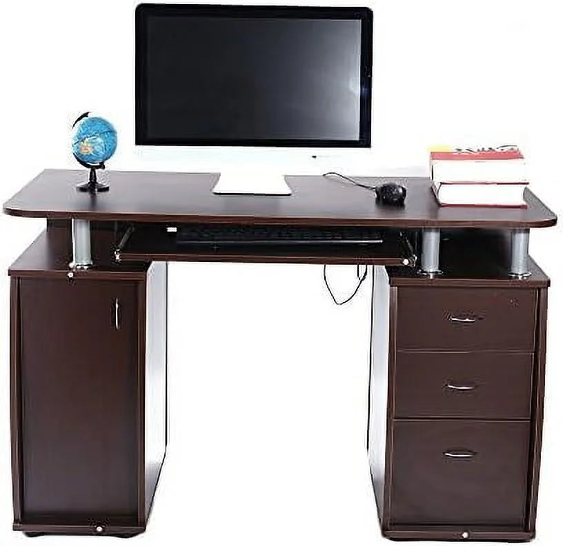 Wood Home Office Computer Desk with Sliding Keyboard Tray, 3 Drawers U8586