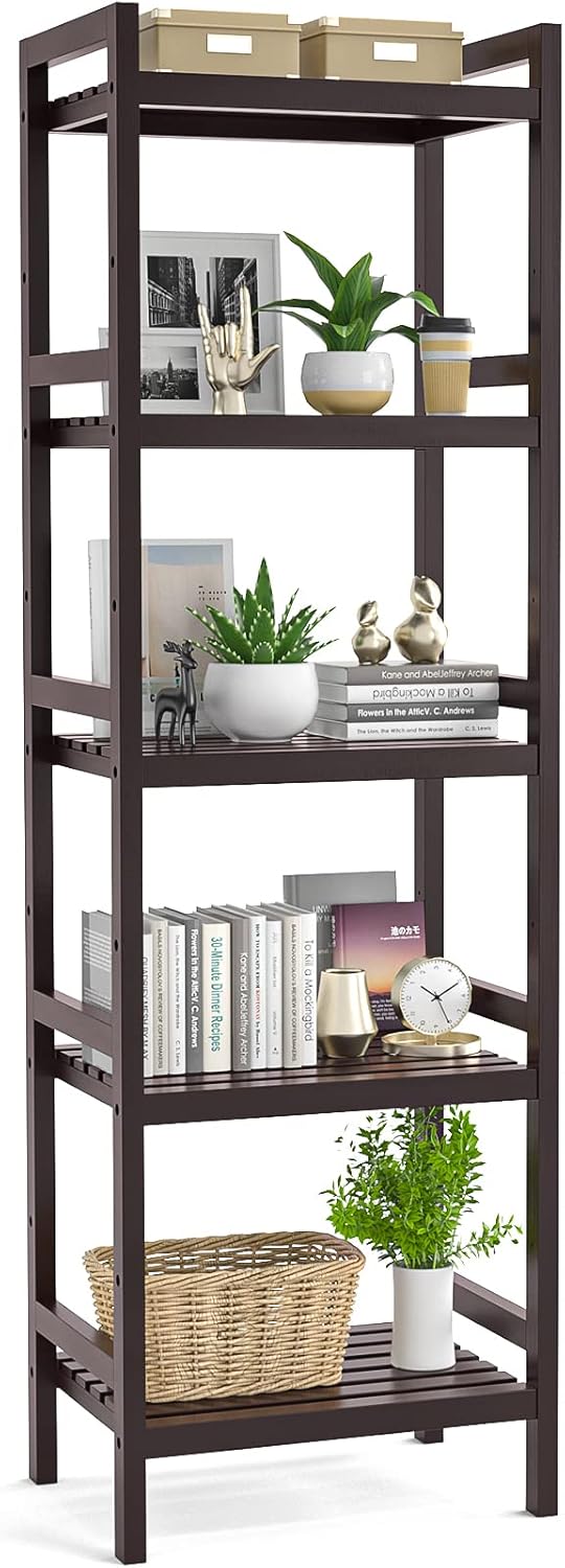 White 5-Tier Narrow Bamboo Bookshelf W38253