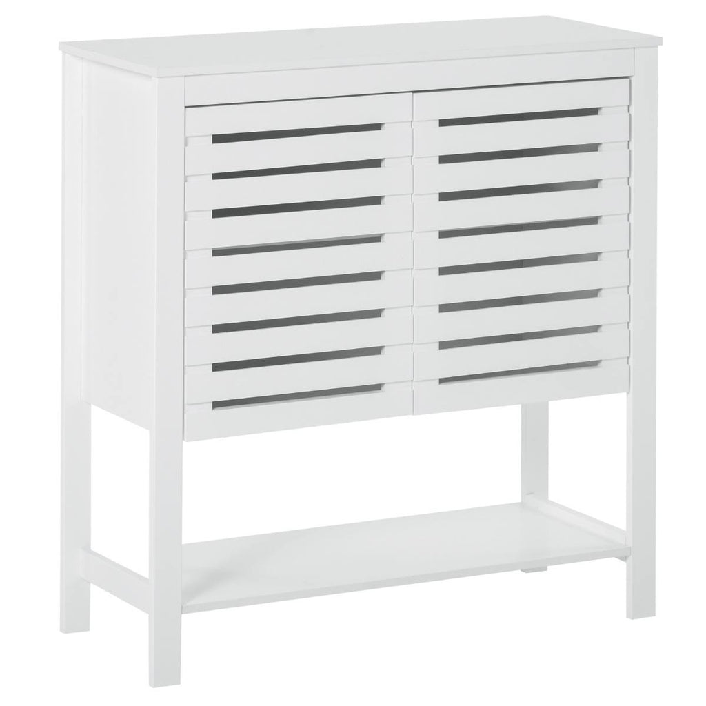 White Media Console Cabinet with Slat Double Doors and Adjustable Shelf J296317