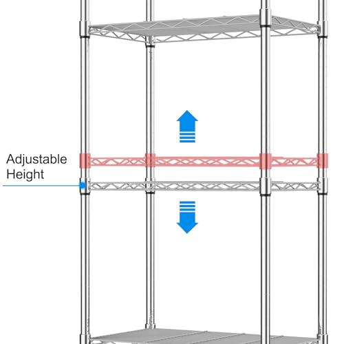 5 Tier Black Adjustable Metal Shelving Unit on Wheels B152385