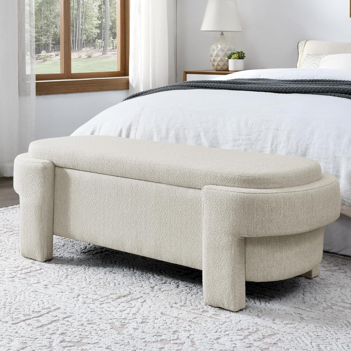 51.5" Oval Linen Fabric Upholstered Storage Bench C27857