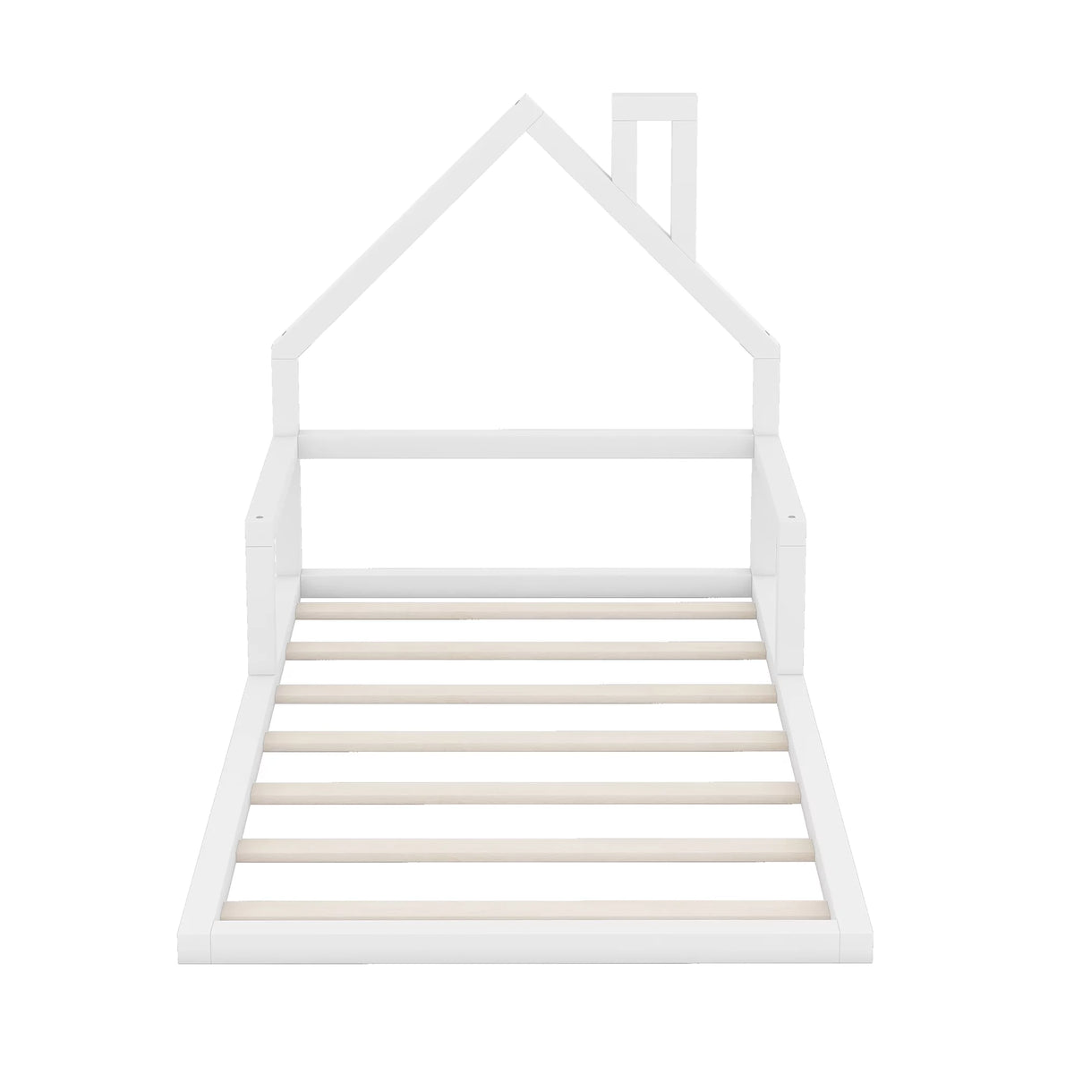 White Twin Size Wood Floor Bed with House-shaped Headboard G181