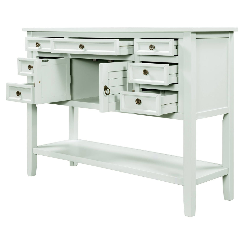 Light Blue Pine Console Table with 7 Drawers, 1 Cabinet, 1 Shelf N32833