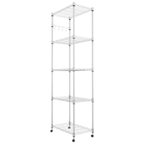 5 Tier Black Adjustable Metal Shelving Unit on Wheels B152385