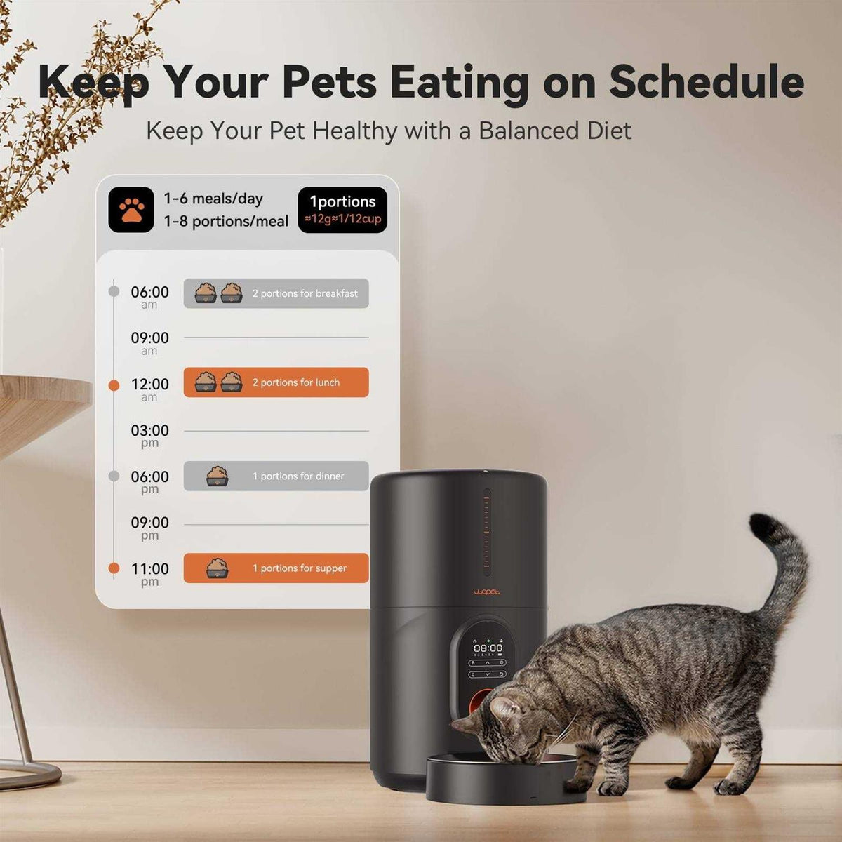 Automatic Dog and Cat Food Dispenser with Stainless Steel Bowl L651