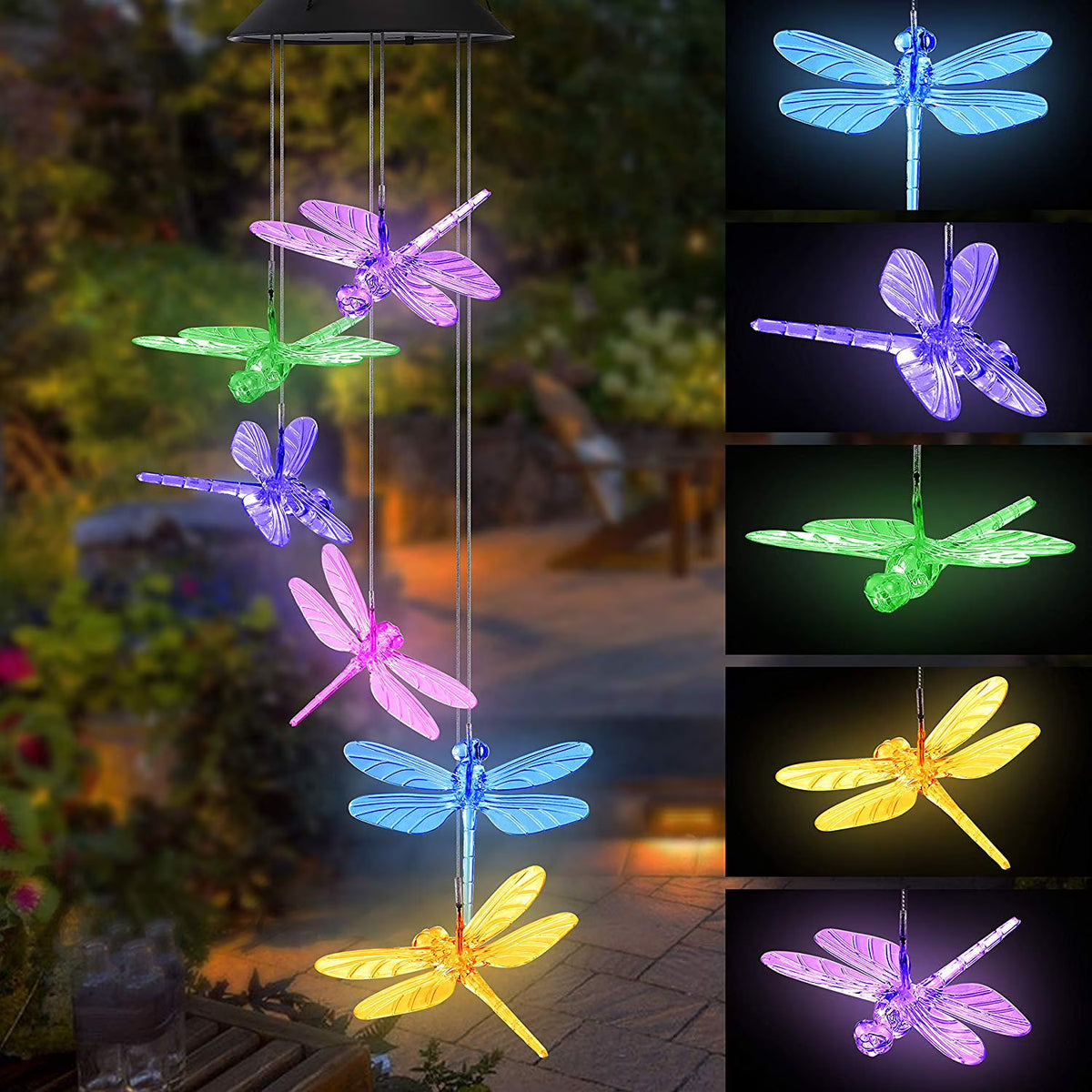 Color Changing Dragonfly Wind Chime Spiral Spinner Wind Mobile C722364