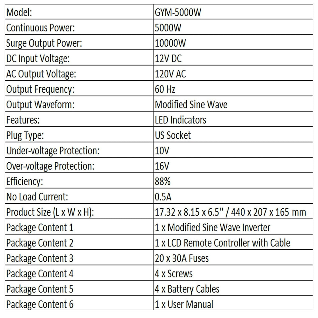 5000W Modified Sine Wave Power Inverter with LCD Remote Controller L190550