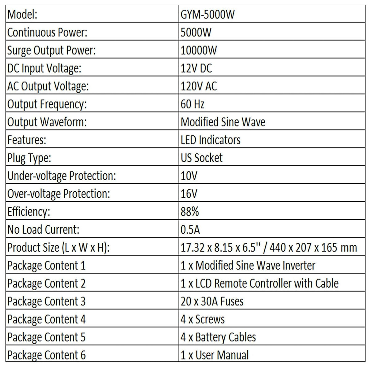5000W Modified Sine Wave Power Inverter with LCD Remote Controller L190550