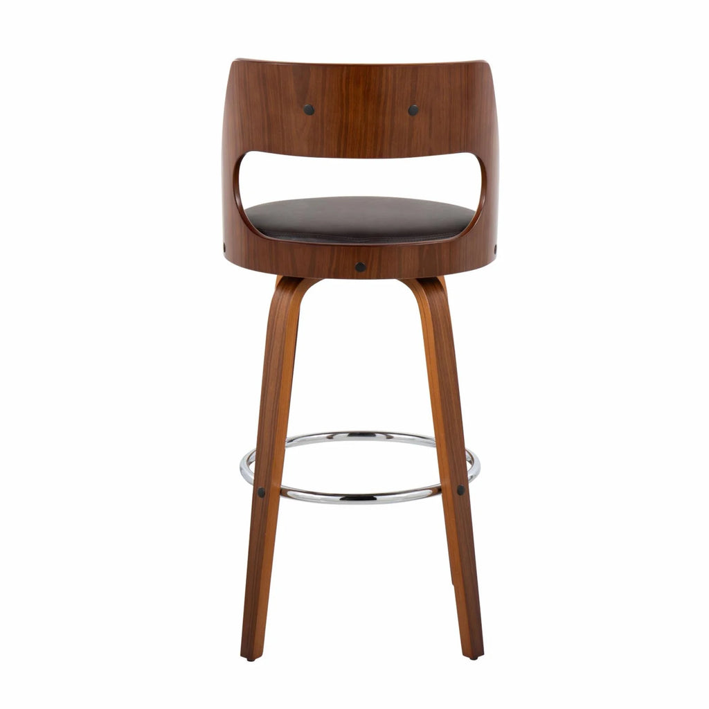 Walnut And Brown Faux Leather Swivel Barstool Set Of 2 P315