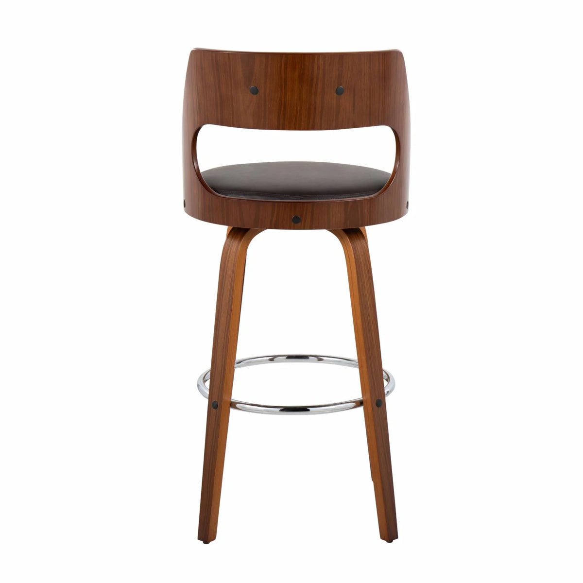 Walnut And Brown Faux Leather Swivel Barstool Set Of 2 P315