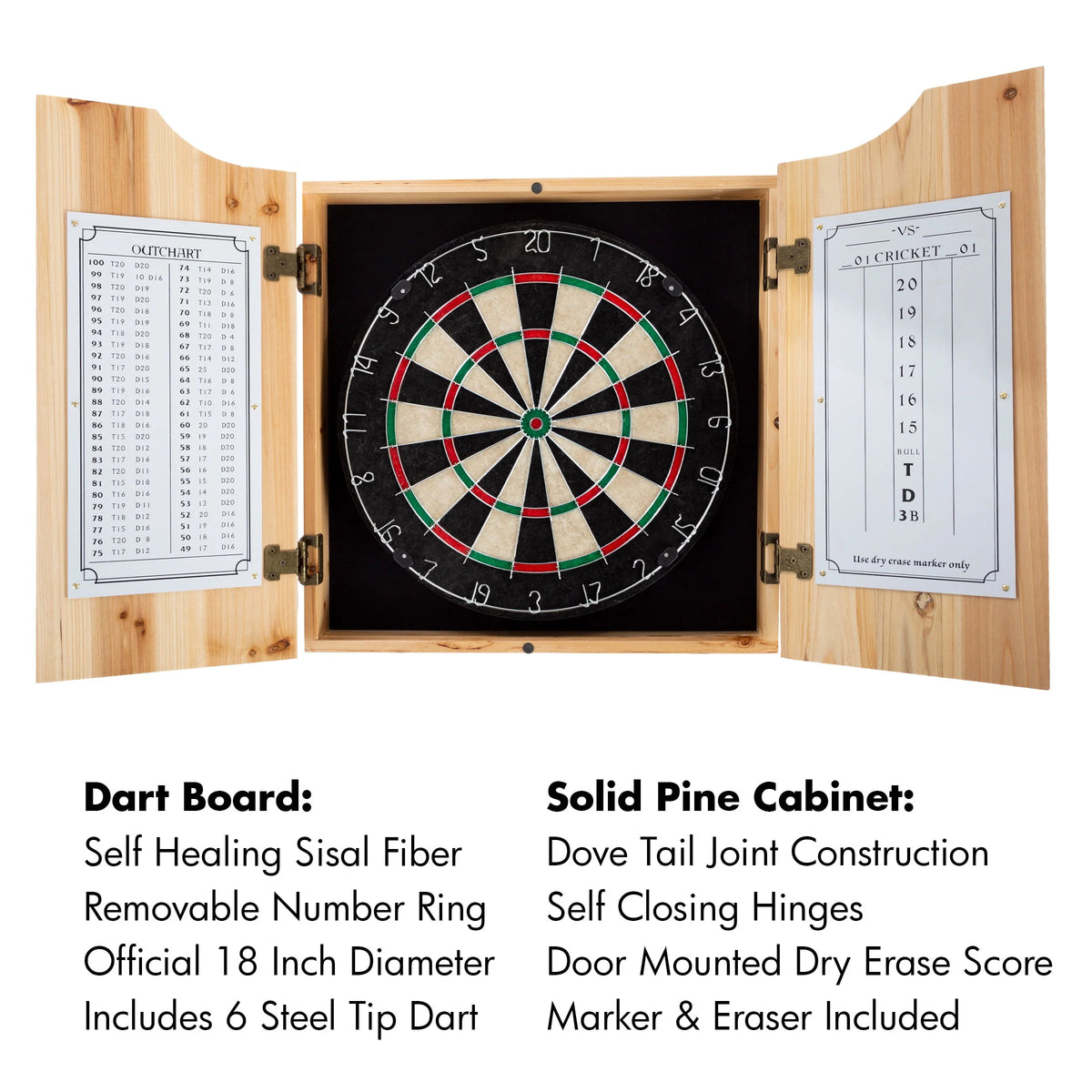 Dart Cabinet Set with Darts and Board V225
