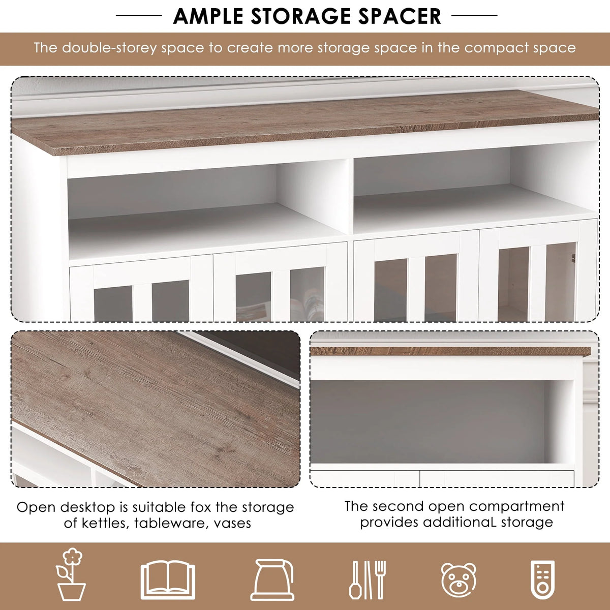 White Sideboard with Glass Doors O7433