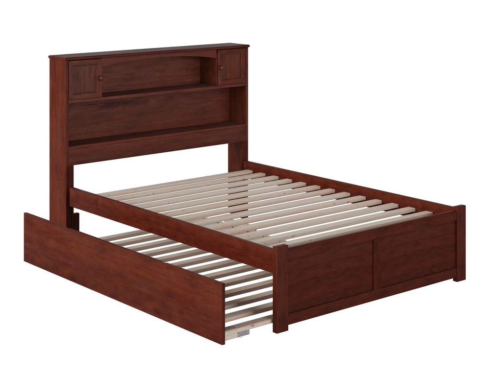 Full Solid Wood Platform Bed with Footboard & Trundle in Walnut D377248