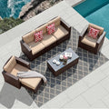 7 Pieces Rattan Patio Furniture Set with Beige Cushions B220